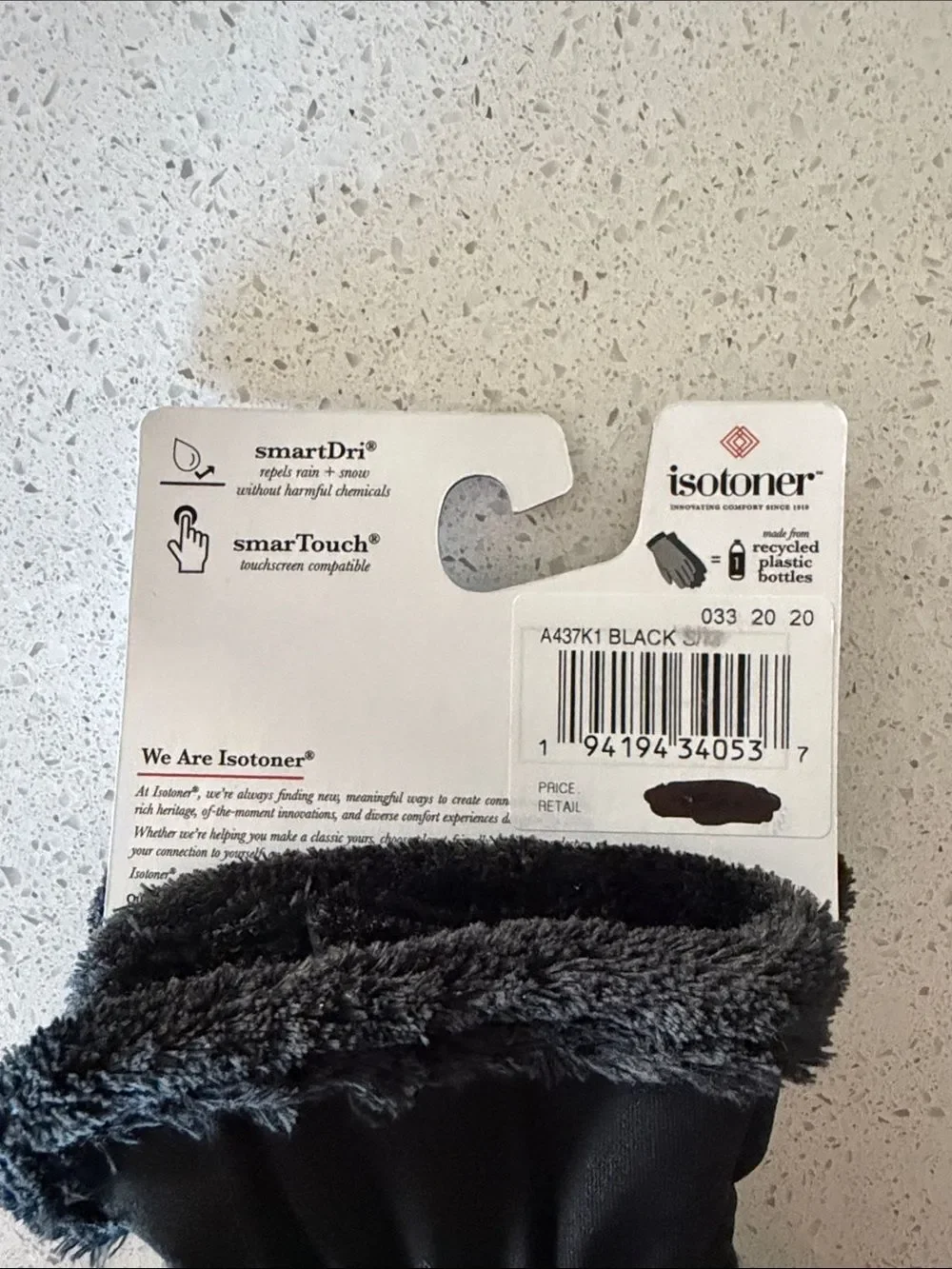 Isotoner Smart Dri Black Gloves Repels Rain and Snow Without Harmful Chemicals